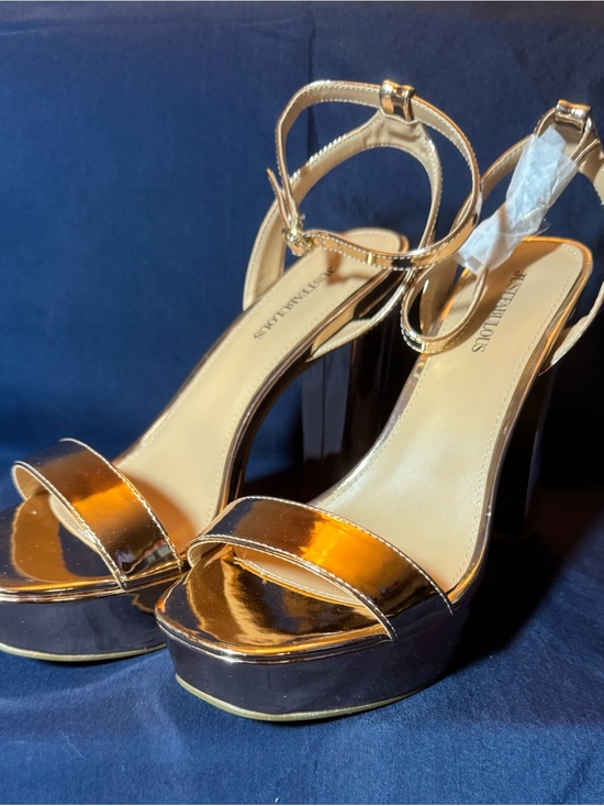JustFab Shoes - JustFab - Tempeste - Rose-Gold Metallic Platform Ankle-Strap Heels